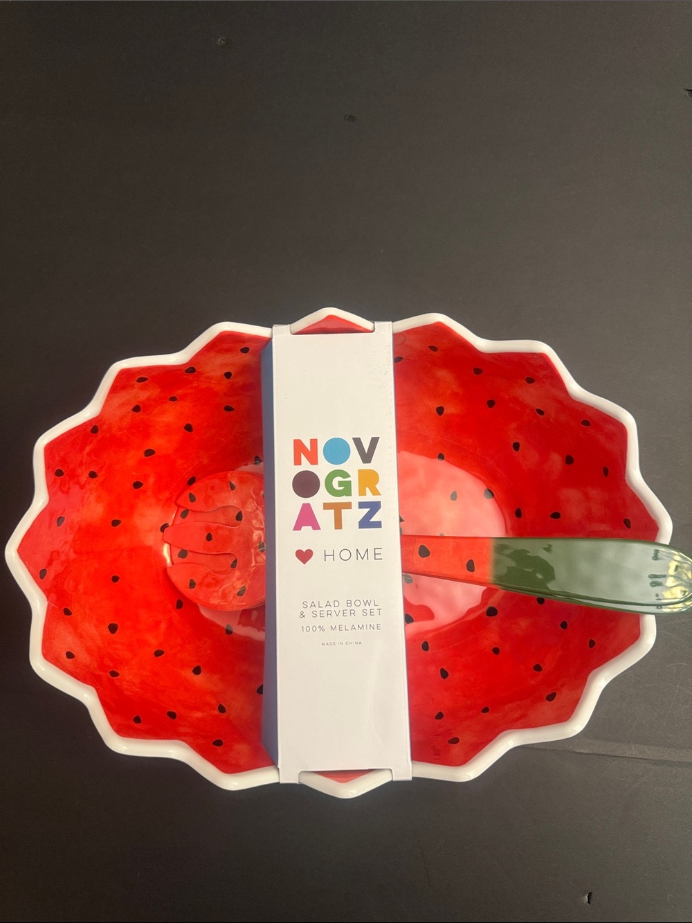 NOVOGRATZ Home 3pc Watermelon Melamine Salad Bowl &  Serving Set - 100% Melamine